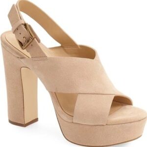 Michael Kors Marina Slingback Platform Sandals Nude Suede  Size 9.5